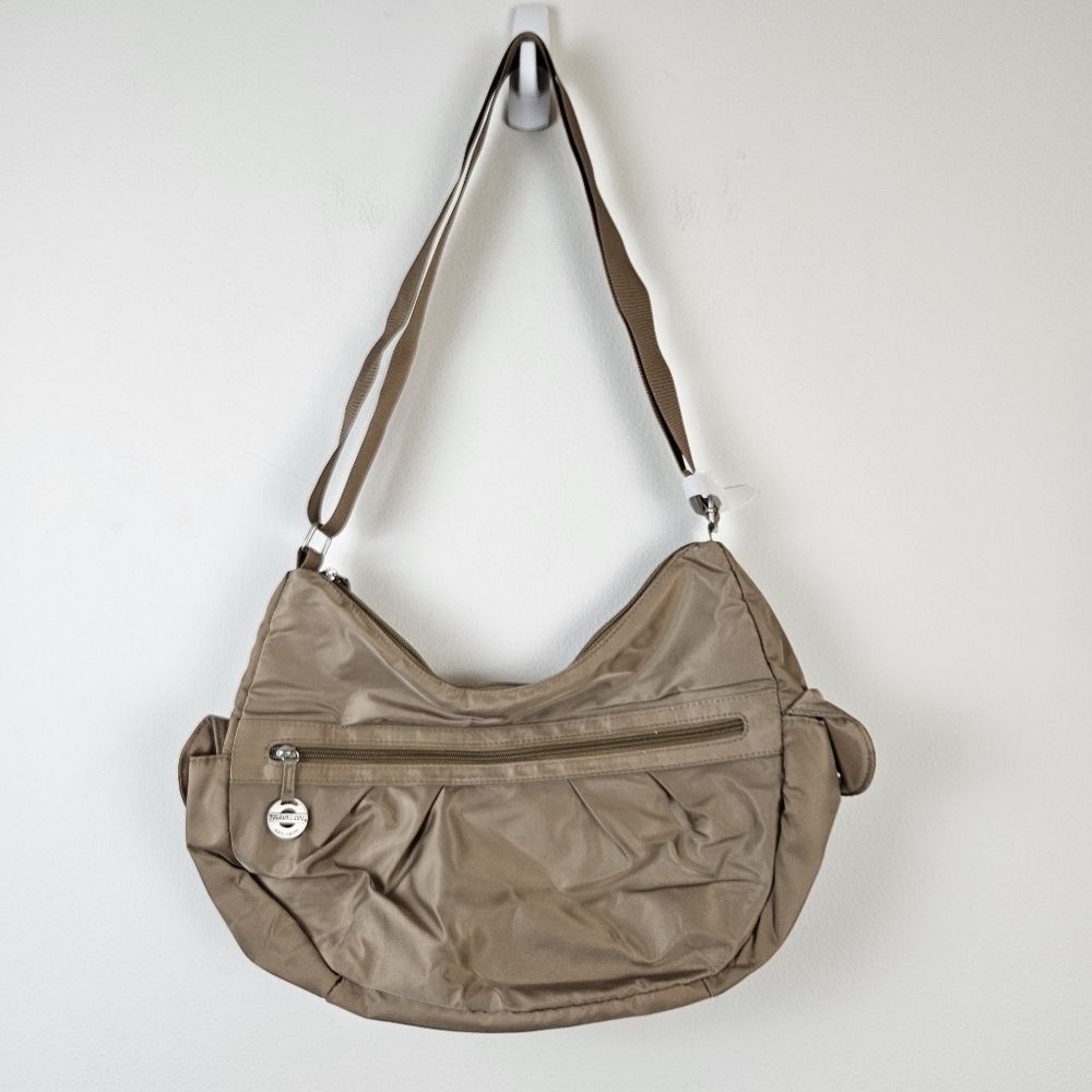 Travelon Anti-theft Signature 3 Compartment Cross Body Bag Beige Tan RFID NWT